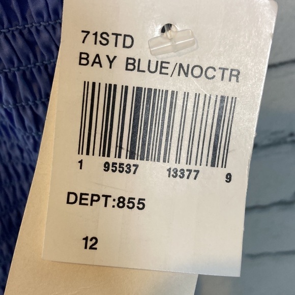 French Connection Rhodes ColorBlock Smocked Poplin Dress Bay Blue Nocturnal NWT - Picture 13 of 16